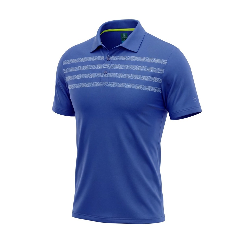 Pro Tour Polo Shirt Mens L Royal Blue Geometric Striped‎ Performance Golf Tennis